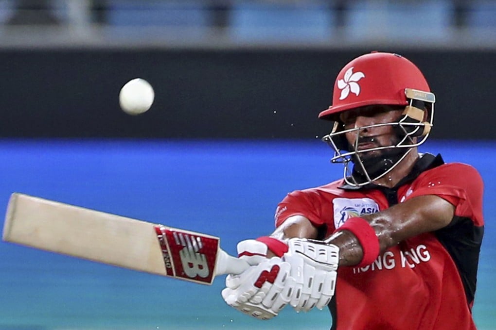 Hong Kong’s Nizakat Khan plays a shot during the Asia Cup clash against India in Dubai. Photo: AP Photo