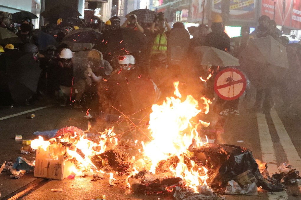 Petrol bombs used against police in Causeway Bay on August 31, 2019. Photo: Felix Wong