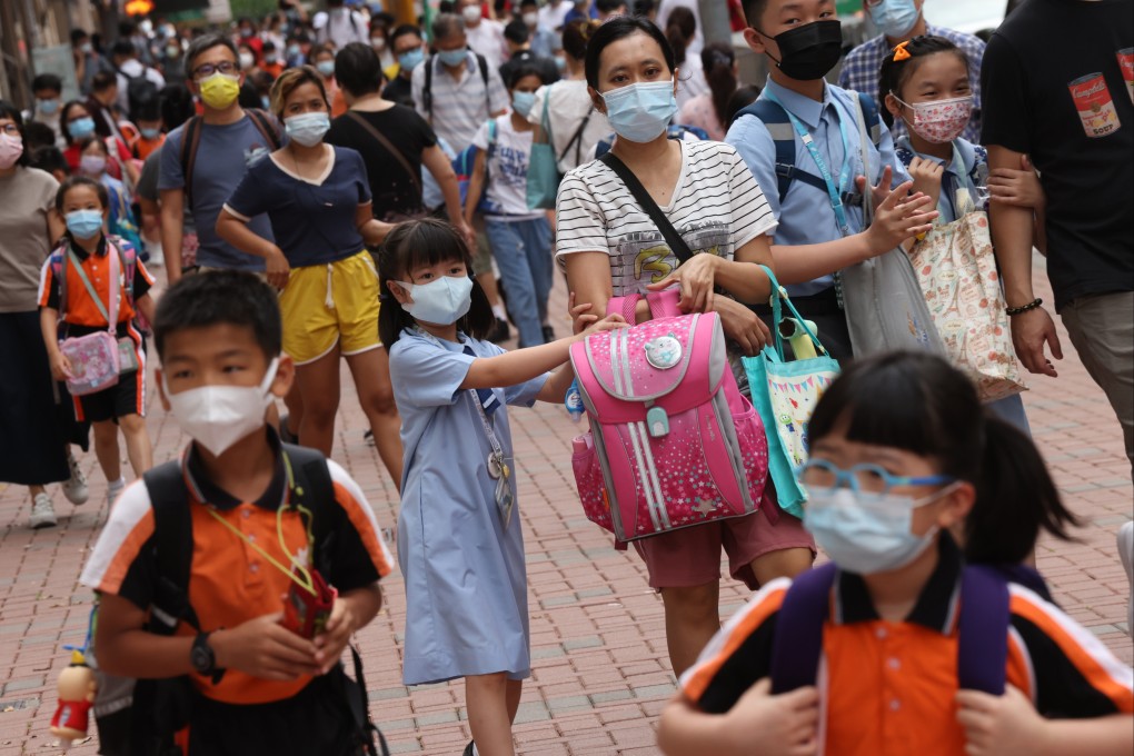 Students at are seen on their way to  Yaumati Catholic Primary School (Hoi Wang Road).  Photo: K.Y. Cheng