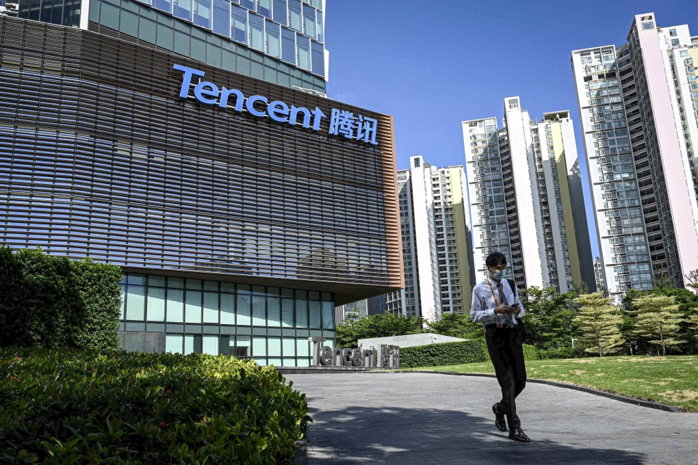 A man walks past Tencent headquarters in China’s southern technology hub of Shenzhen on July 10, 2022. Photo: AFP