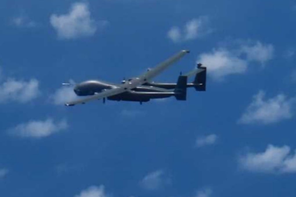 The PLA stepped up its presence around Taiwan, including frequent drone flights in the area. The Japanese Ministry of Defence reported spotting a PLA TB-001 medium-altitude, long-range (MALE) combat and reconnaissance drone, pictured, off Taiwan’s east coast on Tuesday. Photo: Handout