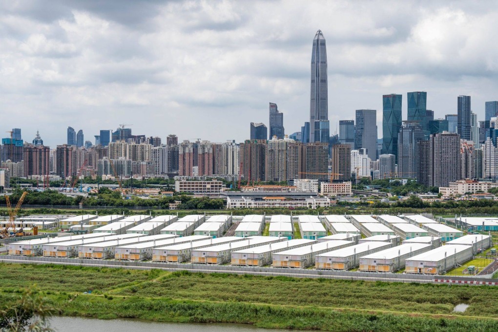A Covid-19 community isolation facility under construction is seen in the Lok Ma Chau Loop area of Hong Kong on August 19. Photo: Bloomberg