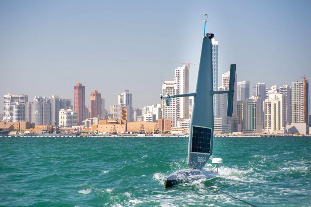 A Saildrone Explorer unmanned surface vessel is seen in the Arabian Gulf off Bahrain’s coast on January 27. The US Naval Forces Central Command began operationally testing the vessel as part of an initiative to integrate new unmanned systems and artificial intelligence into US 5th Fleet operations. Photo: US Central Command/ AFP