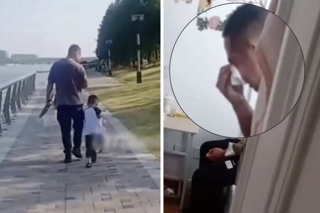 A dad in China was so overcome with emotion after dropping his son at school he went home and hid in the boy’s bedroom and cried. Photo: Handout