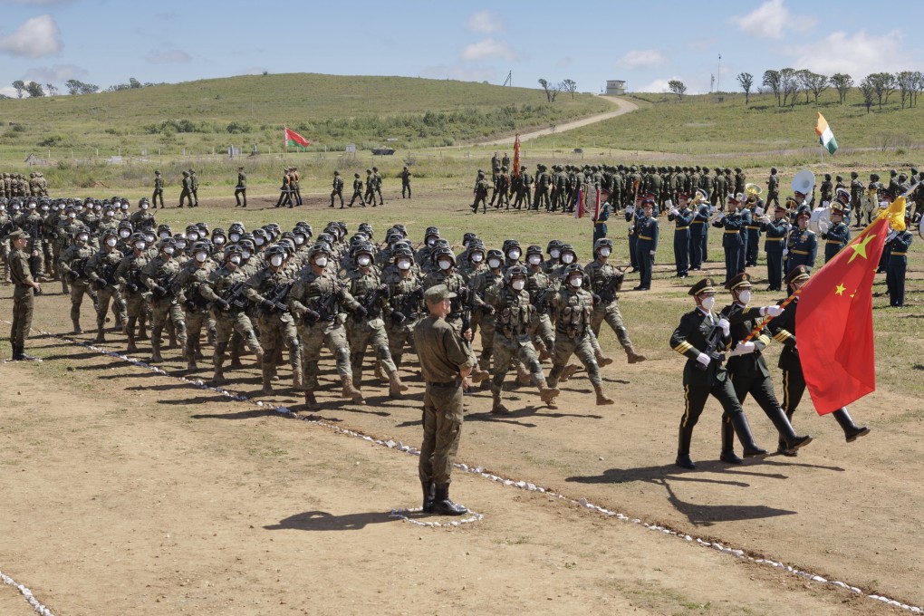 Chinese troops parade ahead of the Vostok military exercises in the east of Russia. Photo: AP
