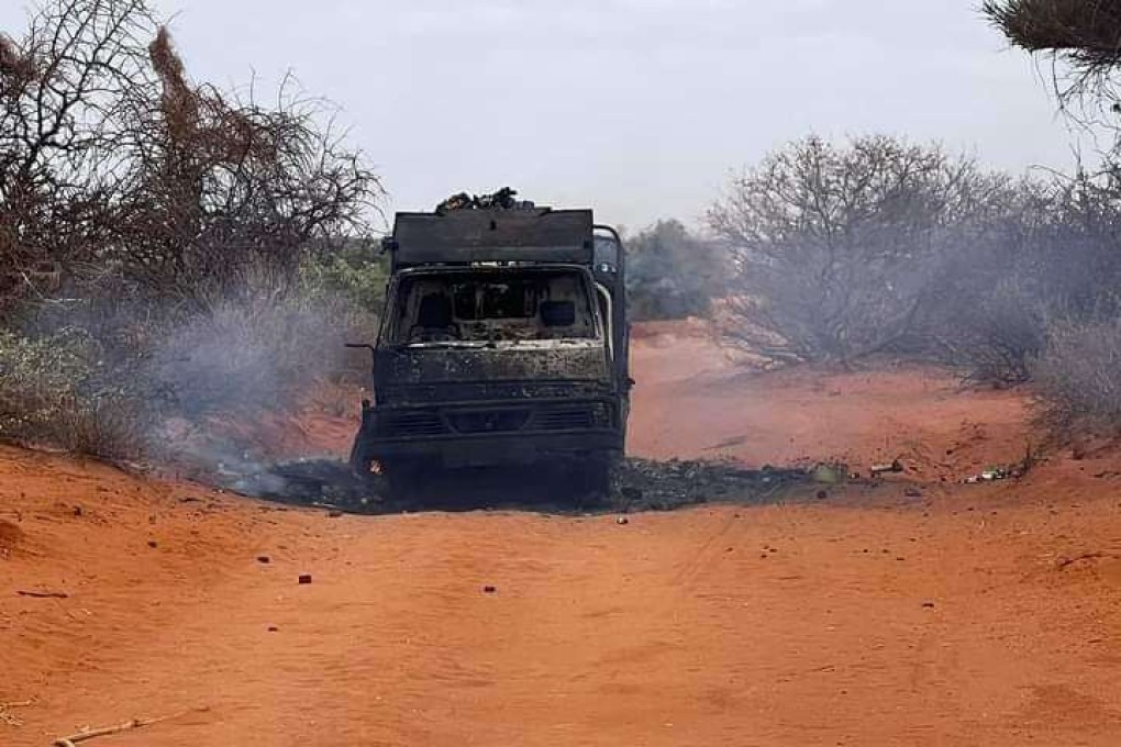 A mobile phone photo shows the scene of an attack on the outskirts of Beledweyne, the administrative town of Somalia’s Hirshabele state on Saturday. Photo: Xinhua