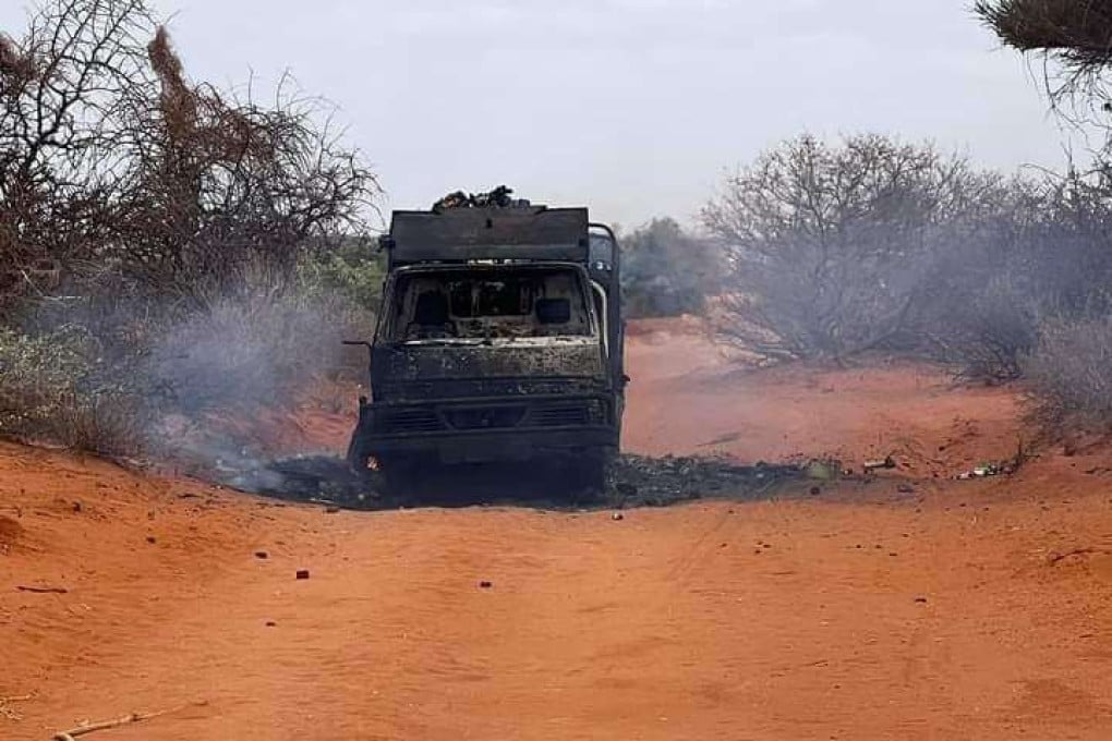 A mobile phone photo shows the scene of an attack on the outskirts of Beledweyne, the administrative town of Somalia’s Hirshabele state on Saturday. Photo: Xinhua