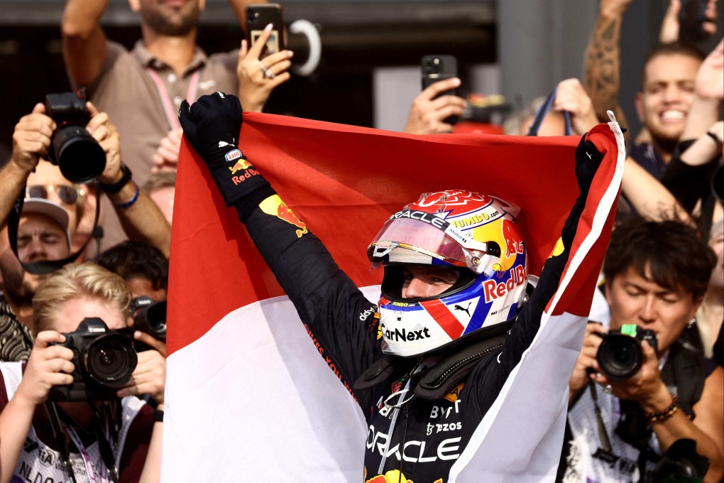 Red Bull Racing’s Dutch driver Max Verstappen celebrates after winning the Dutch Formula One Grand Prix at the Zandvoort circuit on Sunday. Photo: AFP