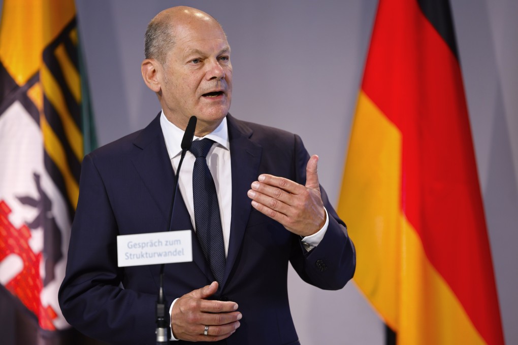 German Chancellor Olaf Scholz in Brandenburg, Germany on Friday. Photo: EPA-EFE