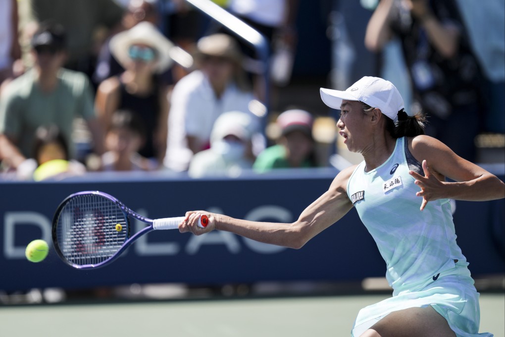 Zhang Shuai of China hits a return during her women’s singles match against Rebecca Marino on Friday. Photo: Xinhua