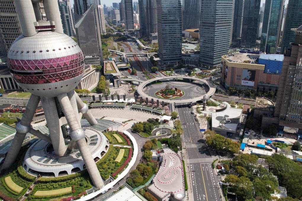 A deserted Lujiazui area of the Pudong district of Shanghai, pictured during the city’s lockdown on March 29, 2022. Photo: SCMP / Thomas Yau