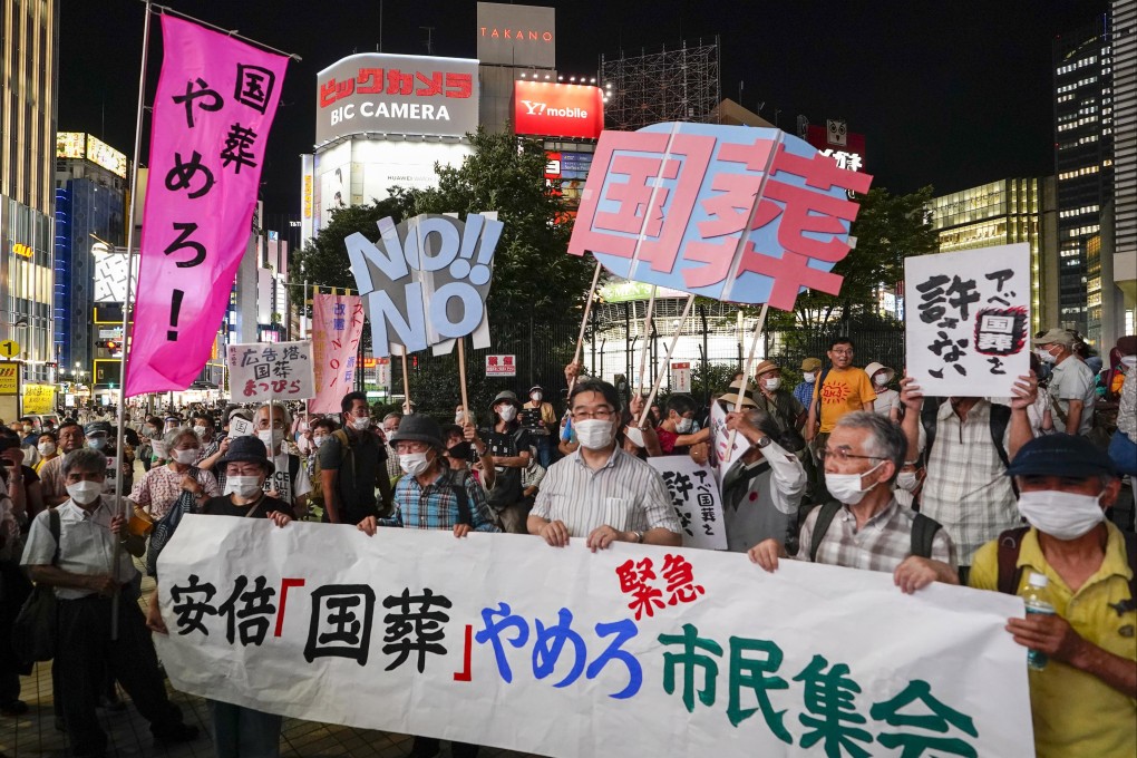 In August there were protests about the state funeral for former Japanese prime minister Shinzo Abe, who was assassinated on July 8. Photo: EPA-EFE