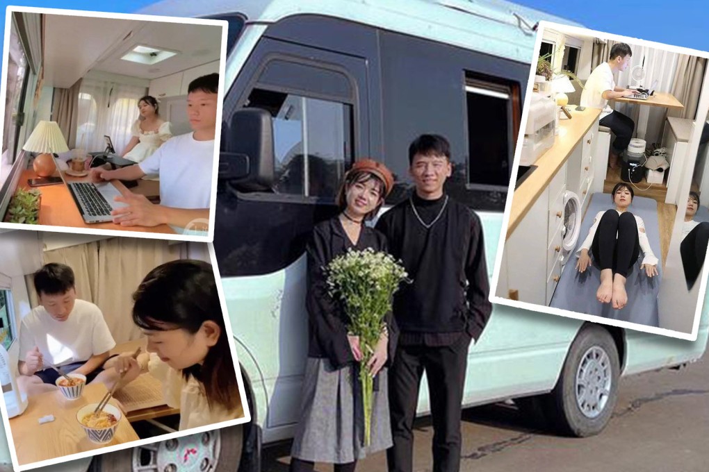 A Chinese couple have given up expensive apartment living for life in an RV, causing public debate about their nomadic lifestyle choice. Photo: SCMP composite