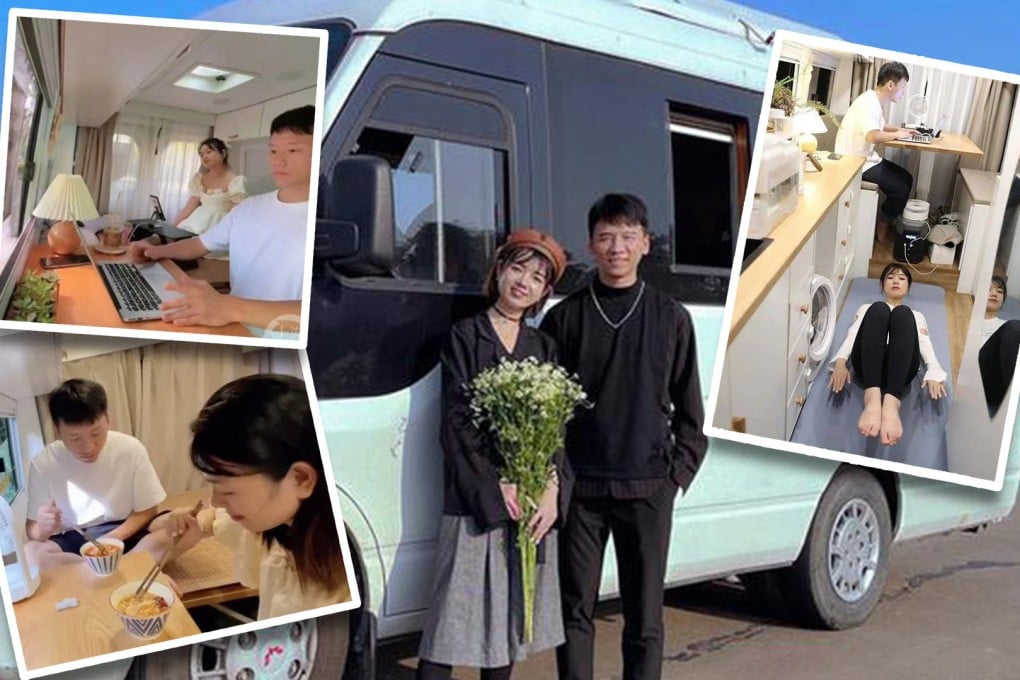 A Chinese couple have given up expensive apartment living for life in an RV, causing public debate about their nomadic lifestyle choice. Photo: SCMP composite