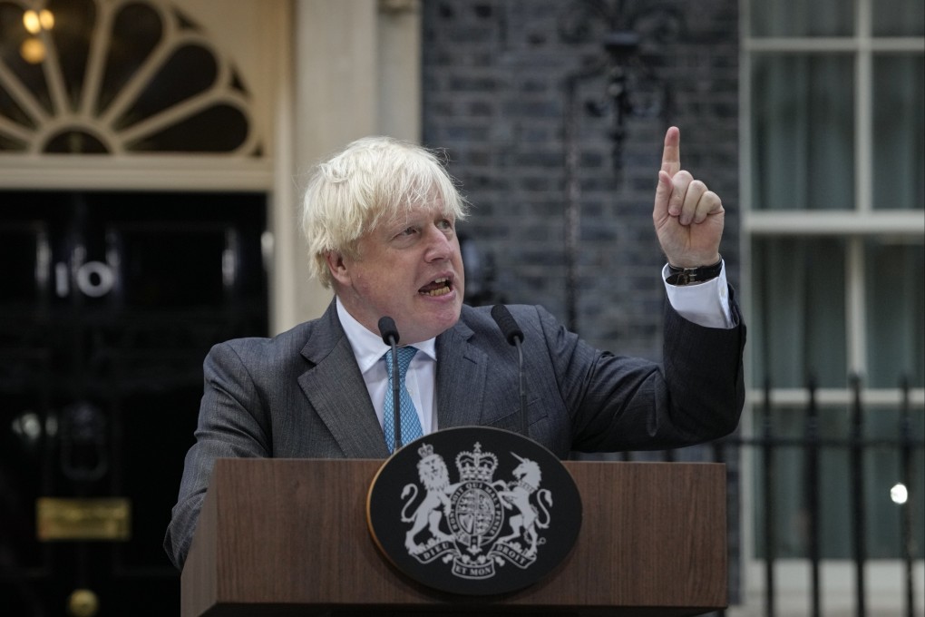 Outgoing British Prime Minister Boris Johnson speaks outside Downing Street in London. Photo: AP