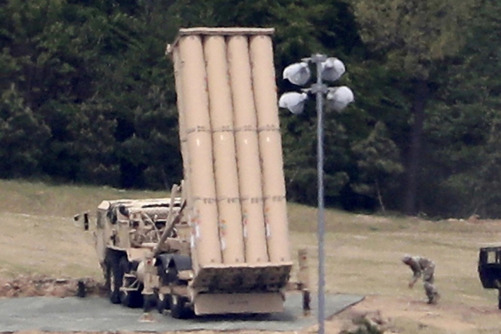 A US missile defense system called Terminal High Altitude Area Defense (THAAD) is installed at a golf course in Seongju, South Korea. Photo: Yonhap via AP/File
