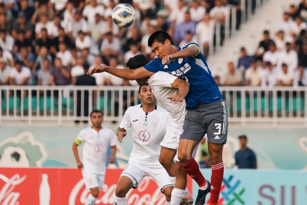 Centre back Tamirlan Kozubaev clears the ball with a header. Photo: Eastern FC