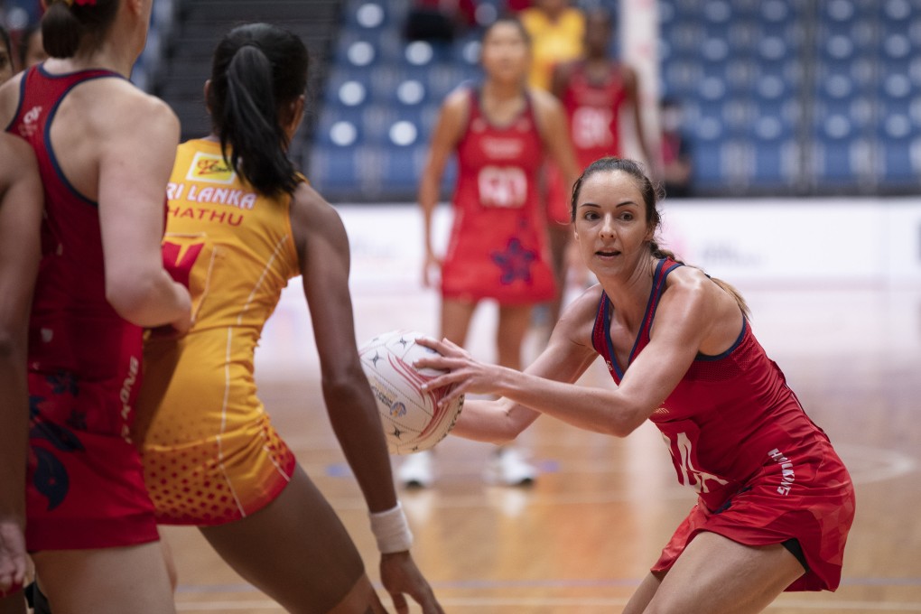 Hong Kong goal attack Elderi Wiese in action against Sri Lanka. Photos: Netball Singapore