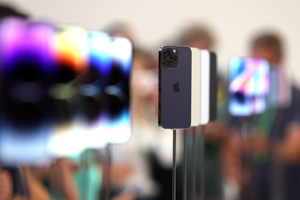 New iPhone 14 Pros are displayed during an Apple special event in Cupertino, California. Photo: Getty Images/AFP