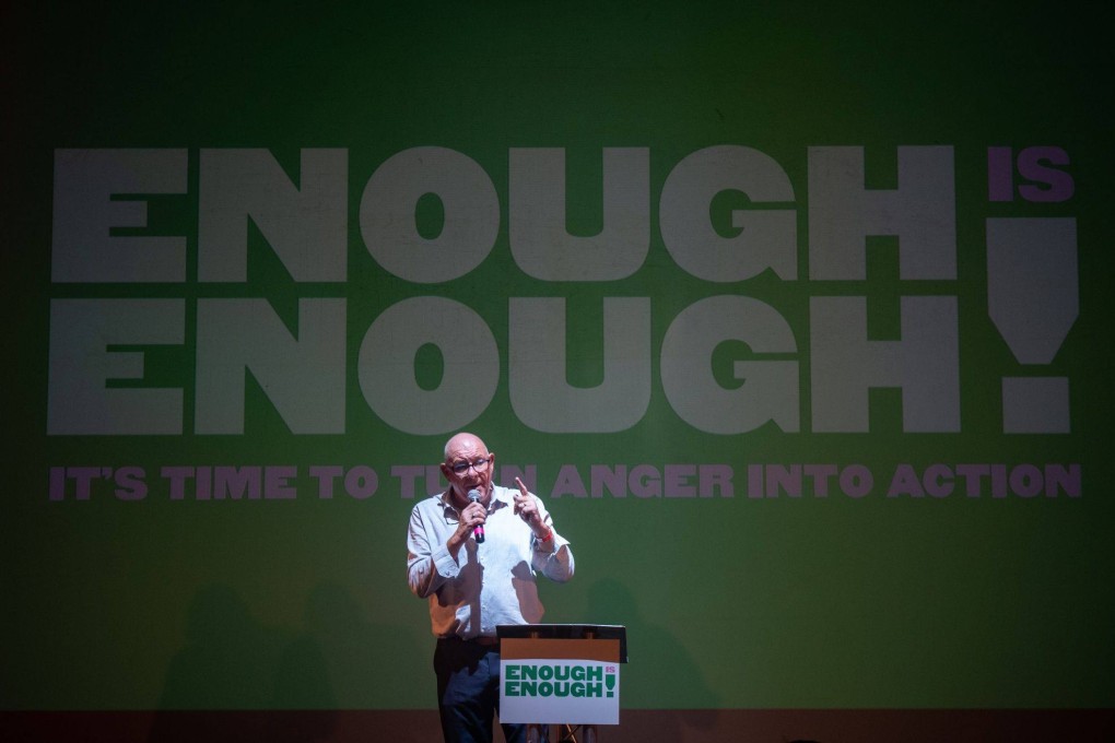 Dave Ward, general secretary of the Communication Workers Union, speaks at the first in a series of 50 rallies across Britain organised by the union-led group Enough Is Enough, in London, on August 17. Photo: Bloomberg