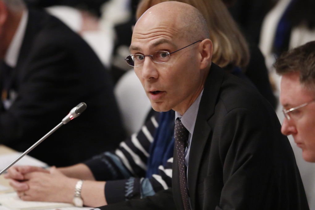 Austrian diplomat Volker Turk speaks at the “Special Meeting on Irregular Migration in the Indian Ocean” regarding the Rohingya and Bangladeshi migrant crisis at a hotel in Bangkok, Thailand in May 2015. Photo: AP