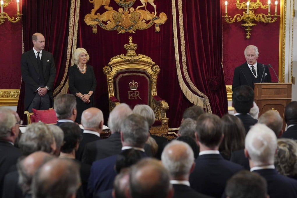 King Charles speaks during the Accession Council, a centuries old ceremony that officials proclaims him as Britain’s monarch. Photo: Pool/AP