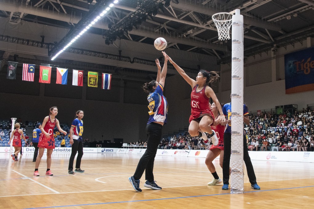 Hong Kong’s vice-captain Ann Lo reaches to block a shot during her side’s third-place play-off against Malaysia at the Asian Netball Championships in Singapore. Photo: Netball Singapore