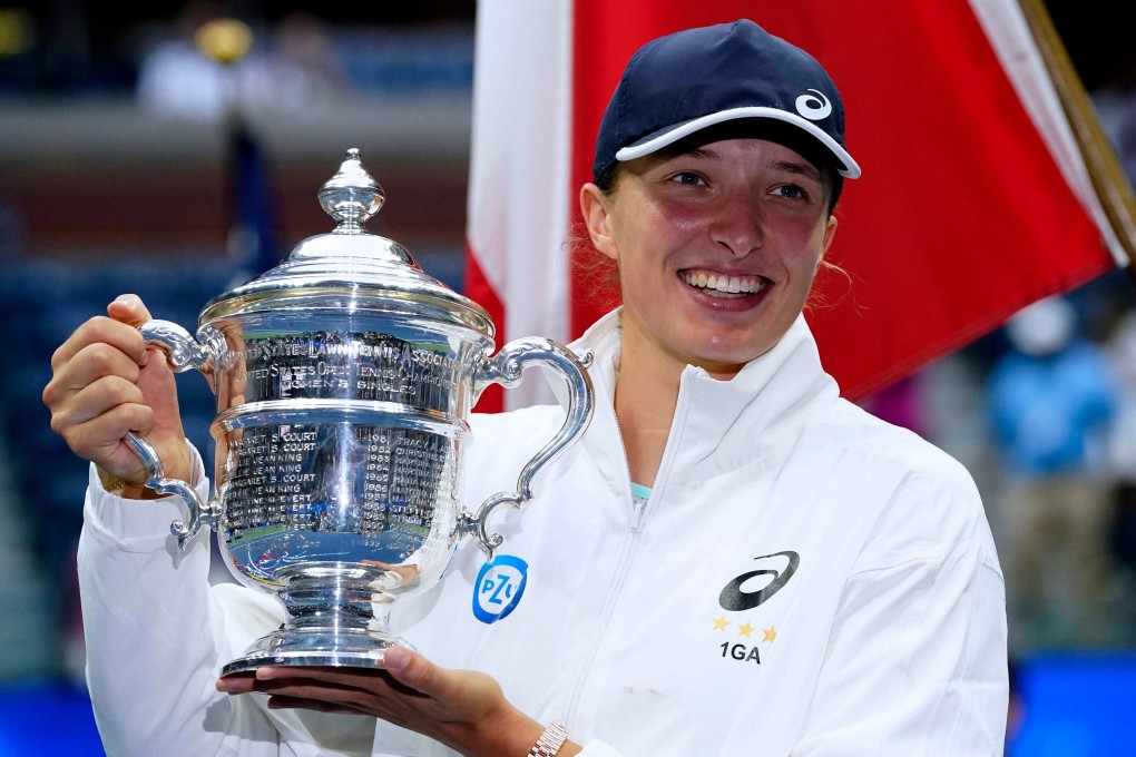 Poland’s Iga Swiatek celebrates after winning against Tunisia’s Ons Jabeur during their 2022 US Open Tennis tournament women’s singles final match at the USTA Billie Jean King National Tennis Centre in New York on Saturday. Photo: AFP