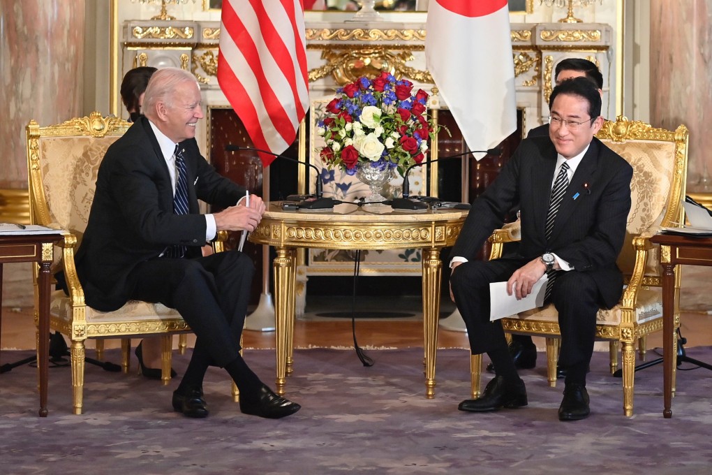 US President Joe Biden, left, and Fumio Kishida, Japan’s prime minister, during a summit meeting at the Akasaka Palace in Tokyo, Japan, on May 23. Photo: Bloomberg