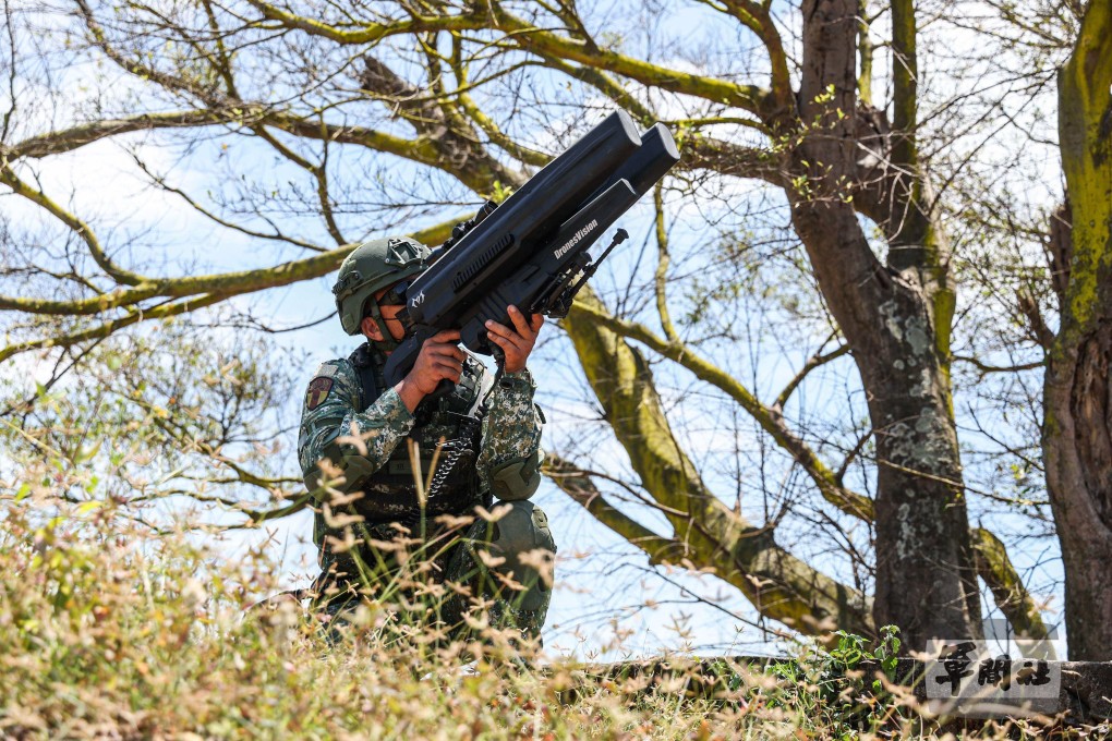 A Taiwanese soldier pictured during an anti-drone exercise. Photo: AFP