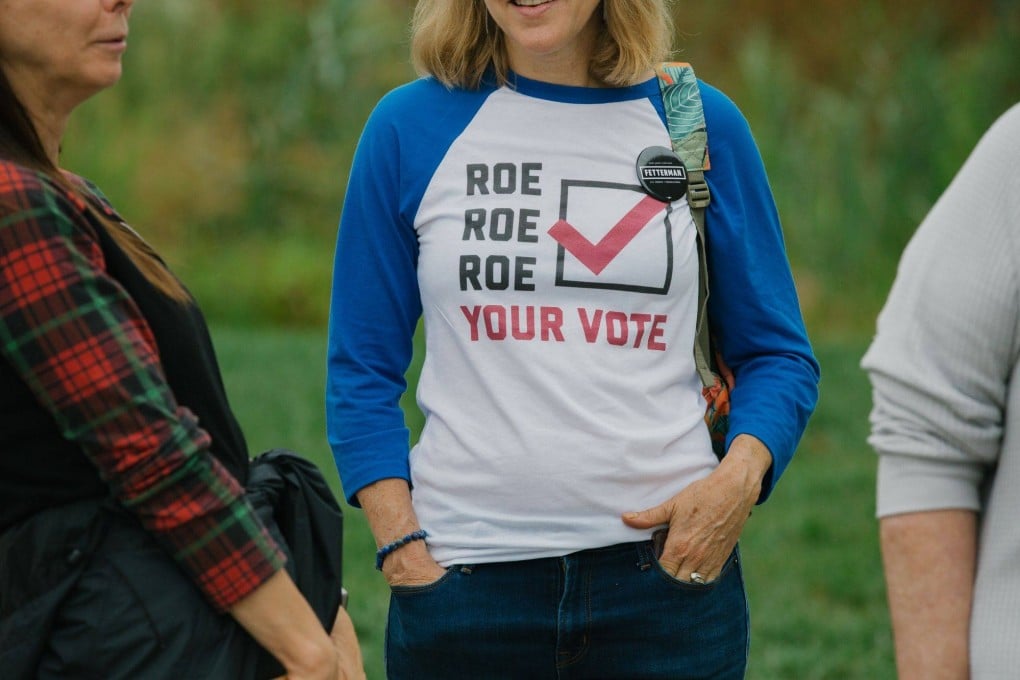 Supporters line up for an abortion rights rally featuring Pennsylvania in Blue Bell, Pennsylvania, on September 11. There has been a surge of women registering to vote in the run-up to November’s midterm elections, suggesting the Republican wave pundits have predicted might not materialise. Photo: Bloomberg