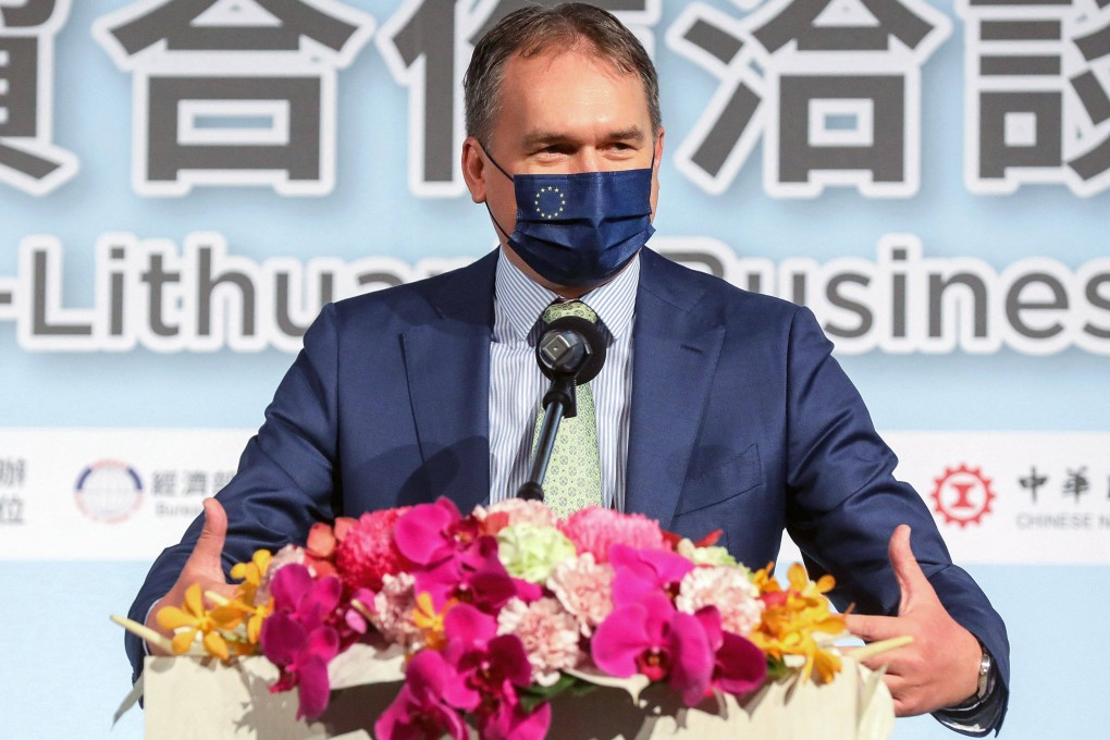 Vilnius’ first representative to Taiwan, Paulius Lukauskas, didn’t comment on the planned opening of a representative office at a trade event in Taipei on Monday. Photo: AFP