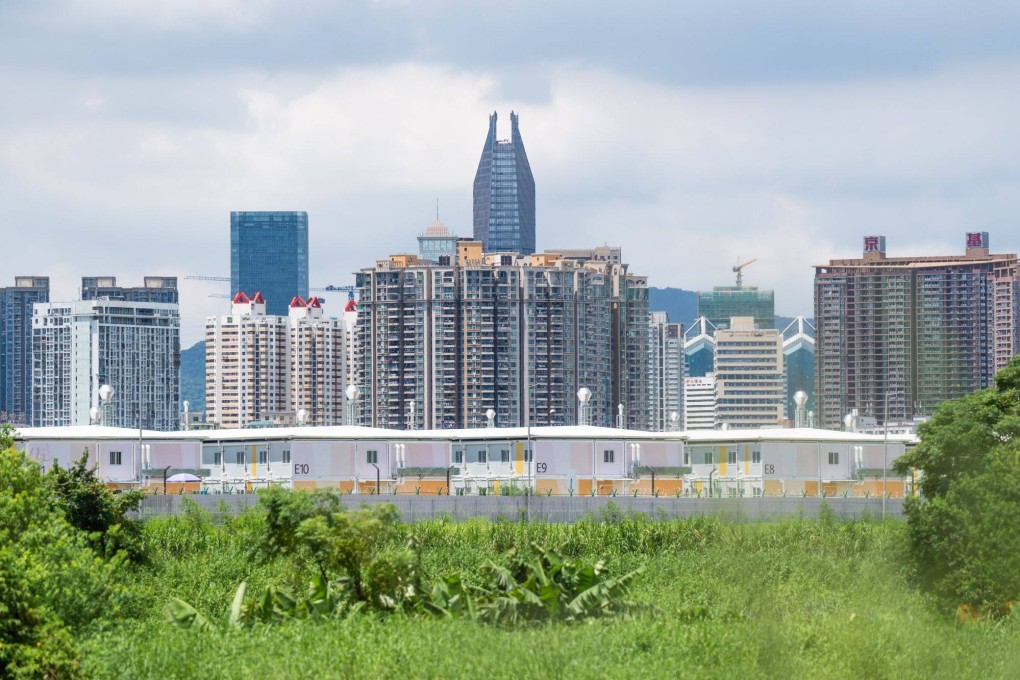 A Covid-19 community isolation facility is seen under construction in the Lok Ma Chau Loop area of Hong Kong in August. Photo: Bloomberg