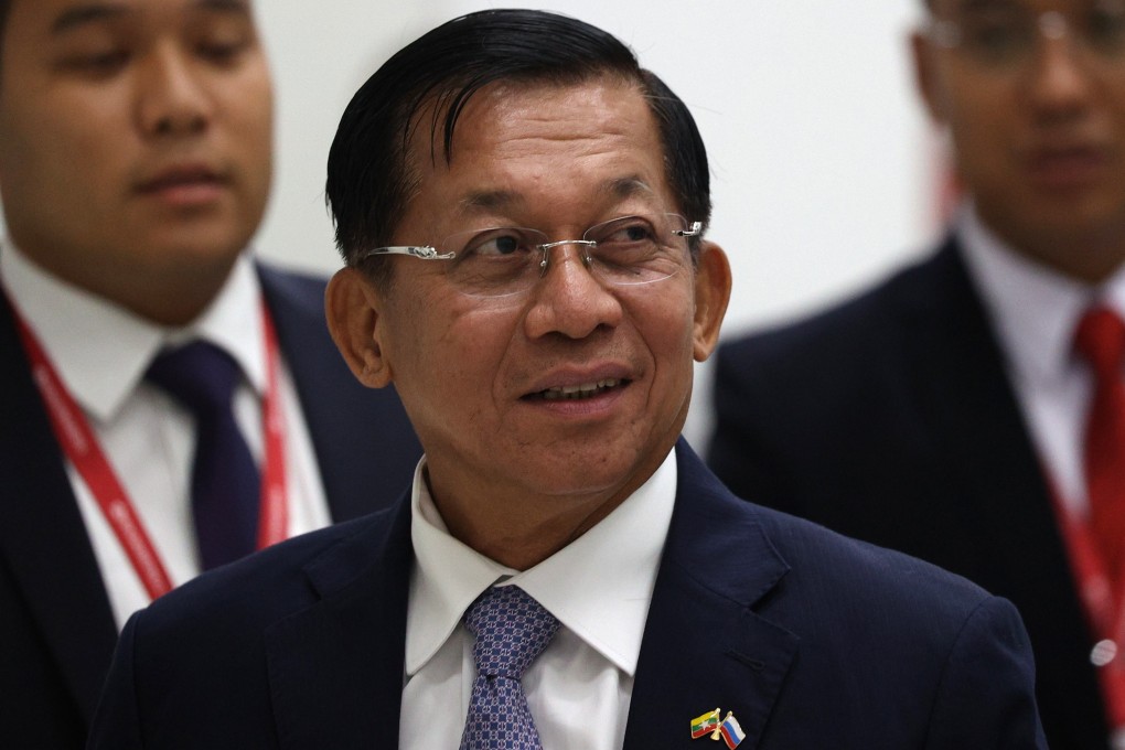 Myanmar junta chief Min Aung Hlaing pictured earlier this month at an economic forum in Russia. Photo: Tass Host Photo Agency via EPA-EFE