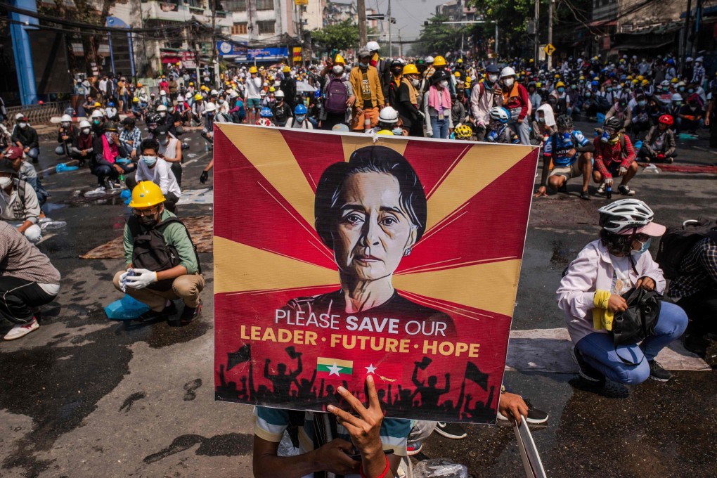 Protesters take part in a demonstration against last year’s military coup in Myanmar. File photo: AFP