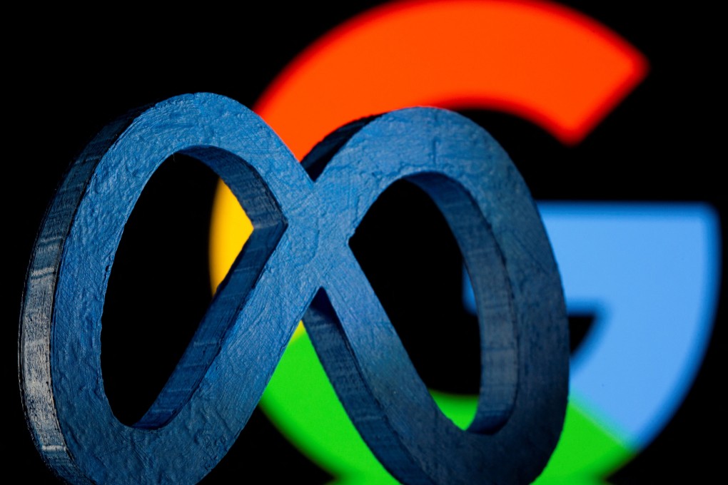 A 3D printed logo of Facebook owner Meta seen in front of a displayed Google logo in this illustration taken on November 2, 2021. Photo: Reuters