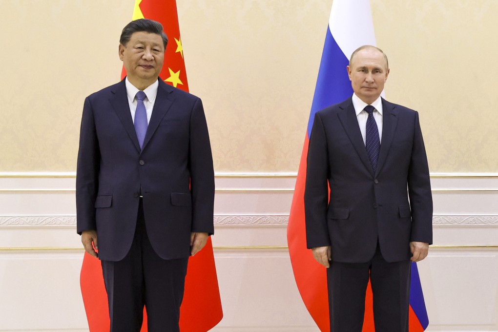 Chinese President Xi Jinping and Russian President Vladimir Putin at the meeting in Samarkand on Thursday. Photo: AP