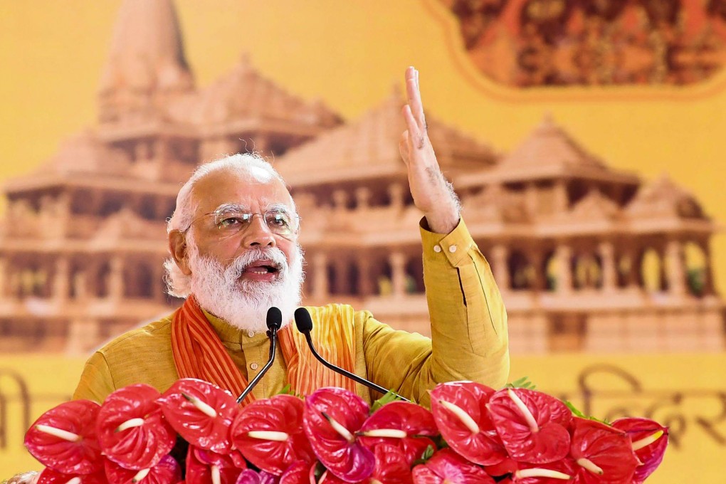 India’s Prime Minister Narendra Modi during a groundbreaking ceremony for a Hindu temple. File photo: AFP