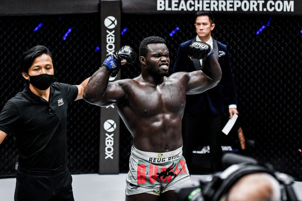 Oumar ‘Reug Reug’ Kane celebrates his victory over Patrick Schmid. Photos: ONE Championship.