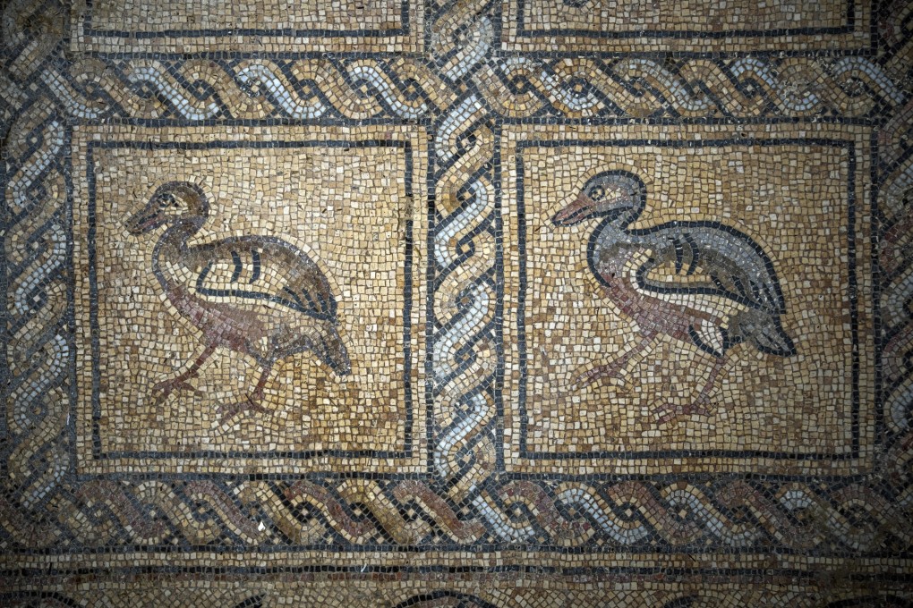 Parts of a Byzantine-era mosaic floor that was uncovered recently in central Gaza Strip. Photo: AP
