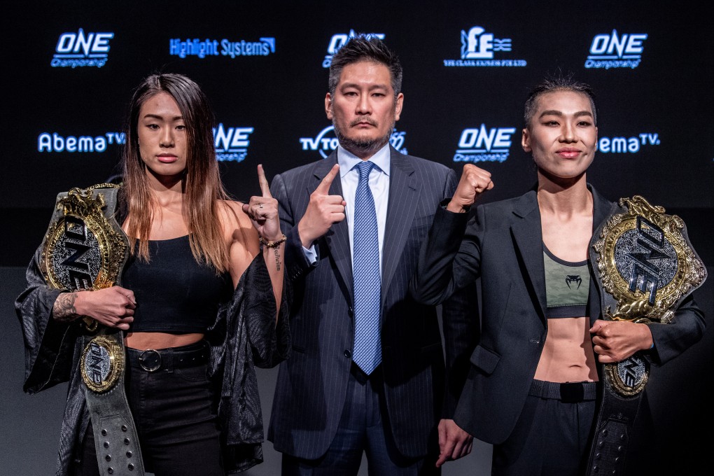 On Championship CEO Chatri Sityodtong is flanked by mixed martial artists Angela Lee (left) and Xiong Jingnan.