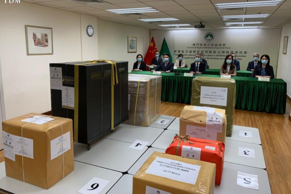 Screenshot of submissions by seven casino licence applicants to the Committee for Gaming Concessions Public Tender in Macau. Photo: Teledifusao de Macau (TDM)
