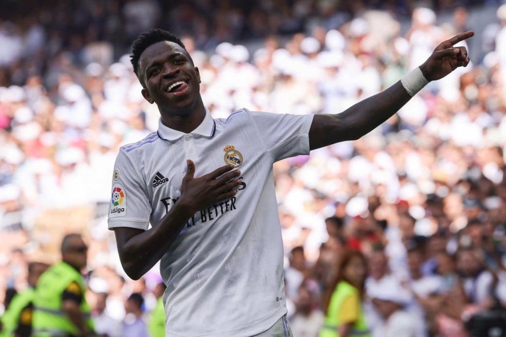 Real Madrid’s Brazilian forward Vinicius Jnr celebrates after scoring his team’s second goal against Mallorca. Photo: AFP