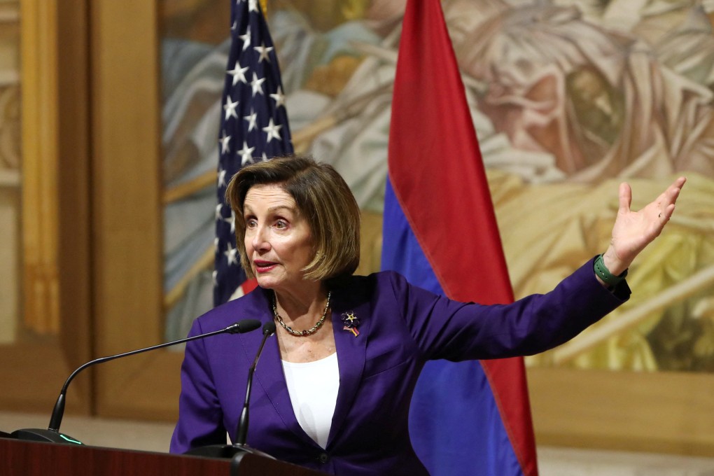 US House of Representatives Speaker Nancy Pelosi talking in Yerevan, Armenia, on Sunday. Photo: via Reuters