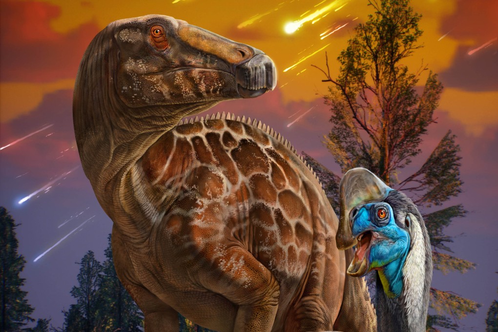 An artist’s depiction shows Chinese scientists’ view of late Cretaceous oviraptorosaurs, hadrosaurs, and tyrannosaurs living in central China. Image: Chuang Zhao.