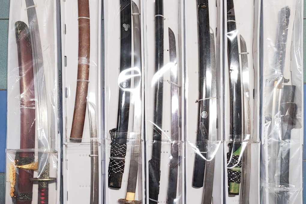 Some of the blades uncovered in the police raid. Photo: Handout