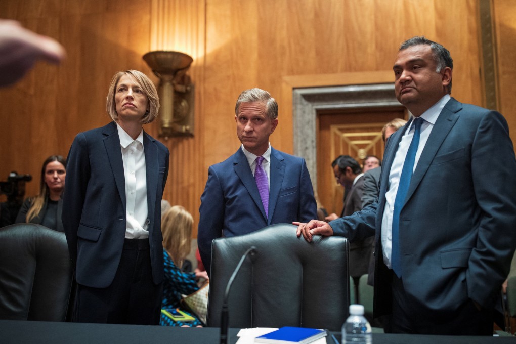 Vanessa Pappas, chief operating officer at TikTok, Jay Sullivan, general manager of Bluebird at Twitter, and Neal Mohan, chief product officer at YouTube, attend a hearing before the US Senate in Washington on September 14. Photo: Reuters