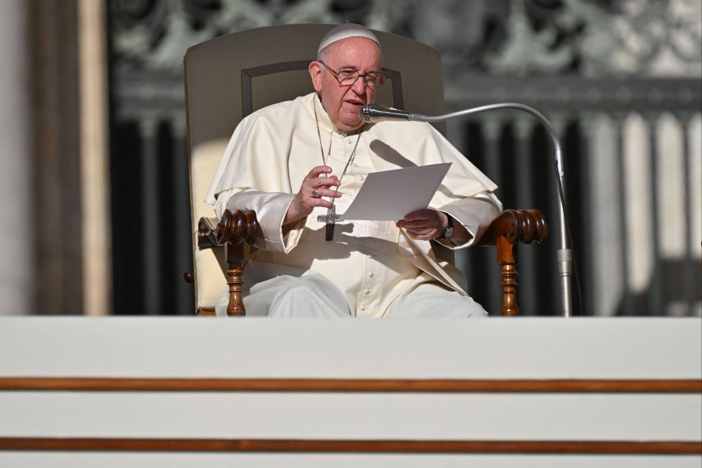 Pope Francis speaks during his weekly general audience at St. Peter’s Square in the Vatican on Wednesday. Photo: AFP