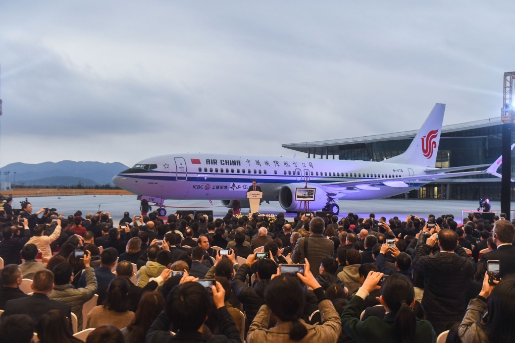A 737 MAX 8 airplane being delivered to Air China at Boeing’s completion and delivery center in eastern China’s Zhoushan city in Zhejiang province on December 15, 2018. Photo: Xinhua.