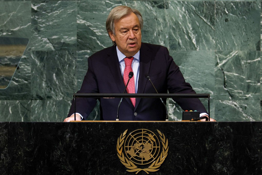 UN Secretary General Antonio Guterres speaks during the 77th session of the United Nations General Assembly in New York on Tuesday. Photo: TNS
